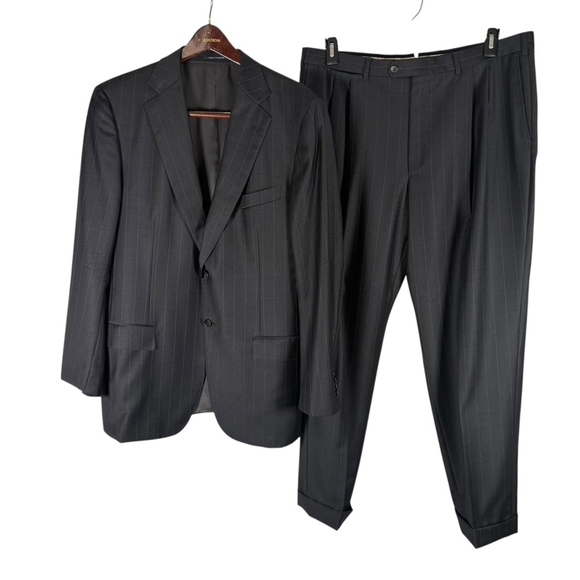 Ermenegildo Zegna Trofeo Charcoal Pinstripe Suit Set Mens Size IT 54 R US 44 R - Picture 2 of 16